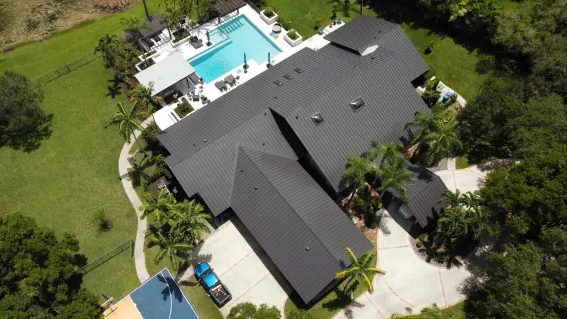Standing seam metal roof on waterfront home